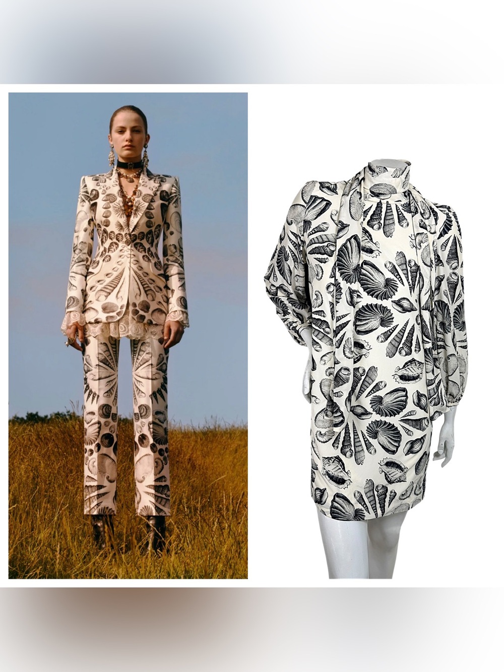 Alexander McQueen Resort 2019 Seashell Silk Dress IT 40